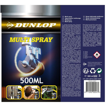 SMAR DO ŁAŃCUCHA ROWEROWEGO W SPRAYU DO ZAMKÓW NARZĘDZI DUNLOP 500 ML