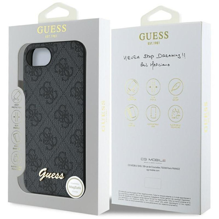 Guess 4G Script Logo MagSafe - tok iPhone 16e készülékhez (fekete)