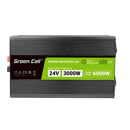 Green Cell - PowerInverter avec écran LCD Convertisseur de tension 24V à 230V 3000W/6000W onde sinusoïdale pure