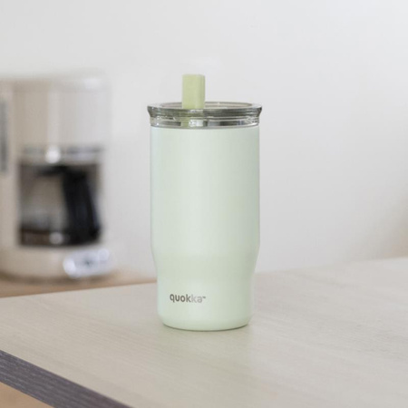 Quokka Mist - 720 ml stainless steel thermal mug with straw (Pastel Green)
