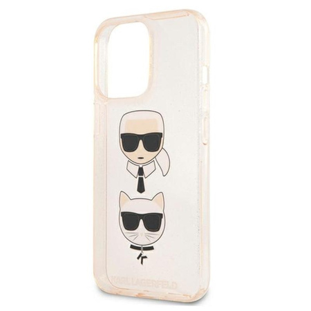 Karl Lagerfeld Glitter Karl & Choupette Head - iPhone 13 Pro Case (Gold)