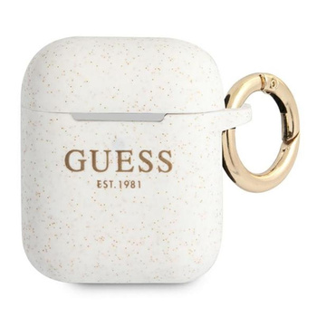 Guess Silikonové pouzdro s třpytkami Est - pouzdro na Airpods (bílé)