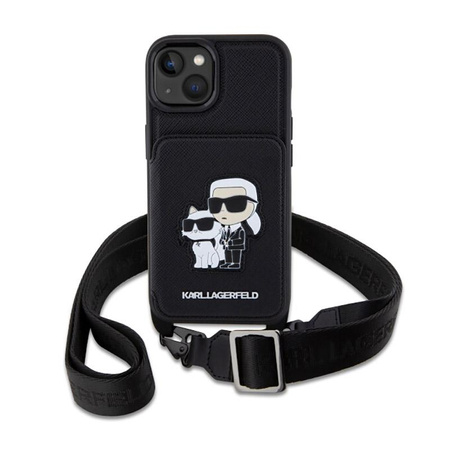 Karl Lagerfeld Crosssbody NFT Saffiano Karl & Choupette - pouzdro pro iPhone 14 Plus (černé)