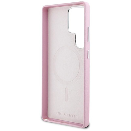 Karl Lagerfeld Saffiano Full Wrapped Elongated Metal Logo MagSafe - Case for Samsung Galaxy S25 Ultra (pink)