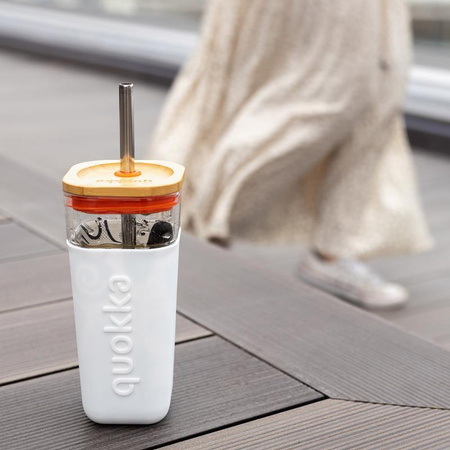 Quokka Liquid Cube - Mug en verre 540 ml avec paille en acier inoxydable (Inner Graffiti)