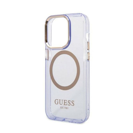 Guess Gold Outline Translucent MagSafe - Etui iPhone 14 Pro Max (fioletowy)
