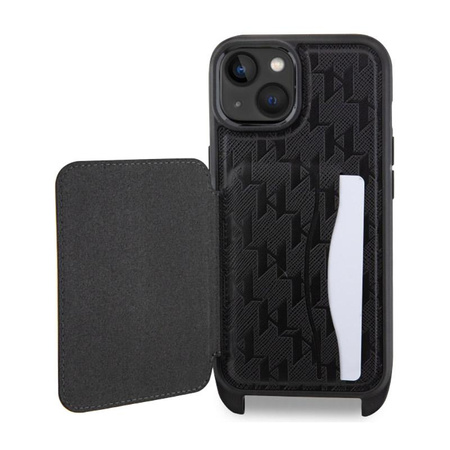 Karl Lagerfeld Crossbody NFT Saffiano Monogram Iconic - Coque pour iPhone 14 Pro (Noir)