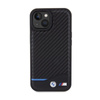 BMW Leather Carbon Blue Line - Tasche für das iPhone 15 (schwarz)