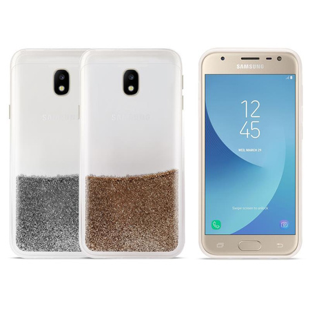 PURO Sand Cover - Samsung Galaxy J3 (2017) Case (liquid & glitters Silver)