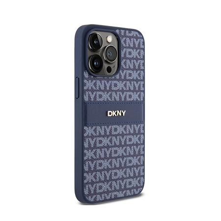 DKNY Leather Mono Stripe & Metal Logo - Coque pour iPhone 15 Pro Max (bleu)