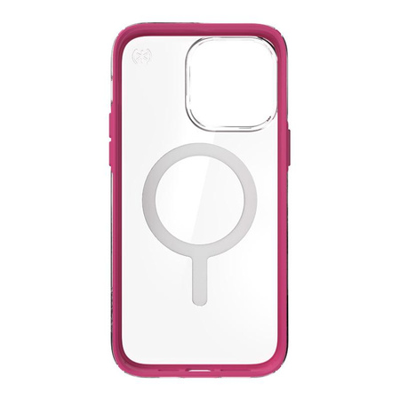 Speck Presidio Perfect-Clear avec Impact Geometry + MagSafe - Coque pour iPhone 14 Pro Max avec revêtement MICROBAN (transparent / rose digital)