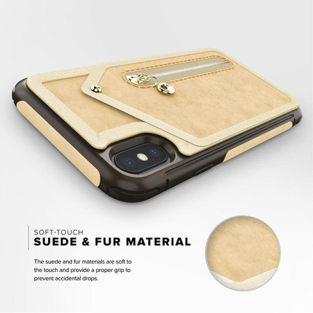 Zizo Nebula Wallet Case - kožené pouzdro na iPhone X s přihrádkami na karty + pouzdro na zip + 9H sklo na displej (Tan/Brown)