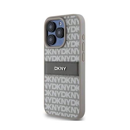 DKNY Leather Mono Stripe & Metal Logo - iPhone 15 Pro Max Case (beige)