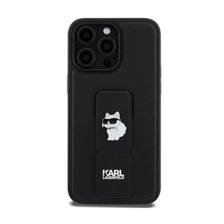 Karl Lagerfeld Gripstand Saffiano Choupette Pins - pouzdro iPhone 13 Pro Max (černé)