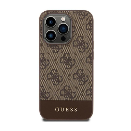 Guess 4G Bottom Stripe Metal Logo Collection - Coque pour iPhone 15 Pro (marron)
