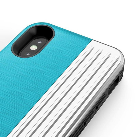 Zizo Retro Series - Coque pour iPhone Xs / X avec pochette pour cartes + support + verre 9H pour l'écran (Baby Blue/Silver)