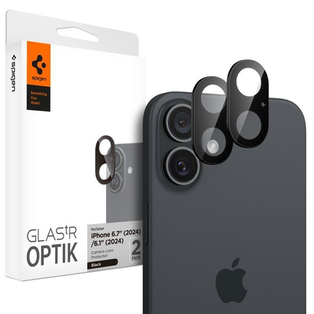 Spigen Optik GLAS.TR Camera Protector 2-Pack - Ochranné sklo na objektiv pro iPhone 16 / 16 Plus (2 ks) (Černá)