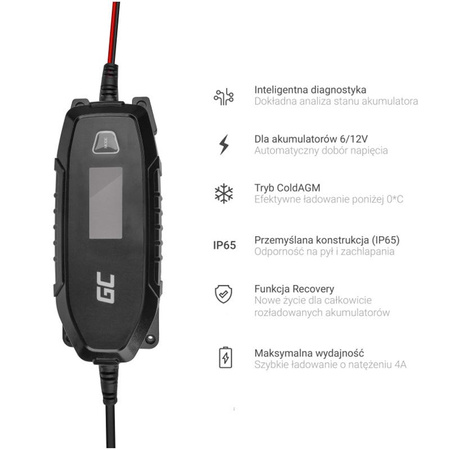 Green Cell - Charger, chargeur pour batteries 6V / 12V (4A) avec fonction de diagnostic intelligent