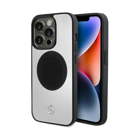 Mercedes Leather & Alu MagSafe - Étui pour iPhone 15 Pro Max (argent)
