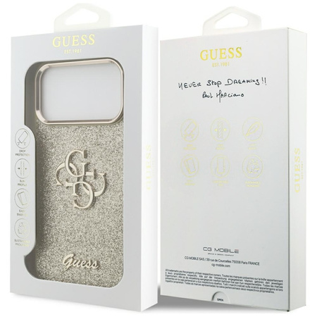 Guess Fixed Glitter Big 4G Metal Frame - Pouzdro iPhone 17 Pro Max (zlatý)