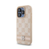 DKNY Leder mit kariertem Monomuster und gedruckten Streifen - iPhone 15 Pro Max Tasche (rosa)