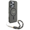 Guess IML Glitter With Pearl Strap MagSafe - Pouzdro pro iPhone 16 Pro (Černé)