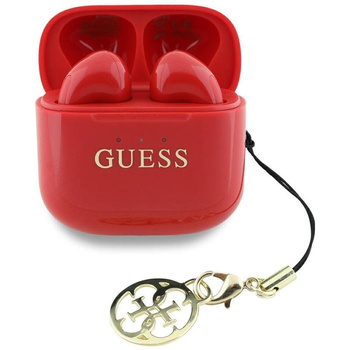 Sluchátka TWS Bluetooth s lesklým efektem a potiskem klasického loga a přívěsku - Guess (červená)