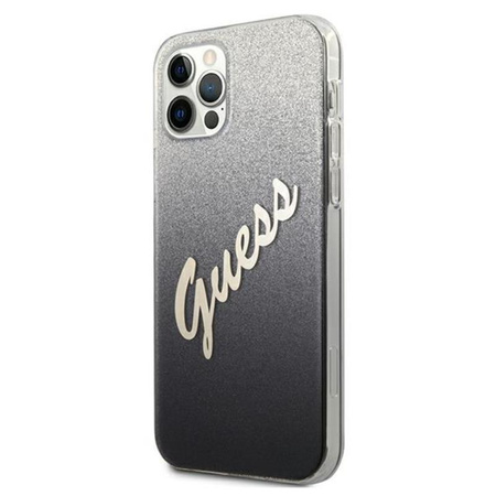 Guess Glitter Gradient Script - iPhone 12 / iPhone 12 Pro Tasche (Schwarz)
