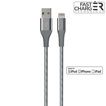 PURO Fabric K2 - Heavy Duty opletený kabel USB-A/Lightning MFi 1,2 m (vesmírně šedý)