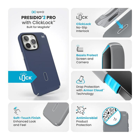 Speck Presidio2 Pro ClickLock & MagSafe - Hülle iPhone 16 Pro Max (Coastal Blue / Dust Grey / White)