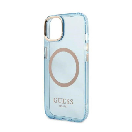 Guess Gold Outline Translucent MagSafe - pouzdro pro iPhone 13 (modré)