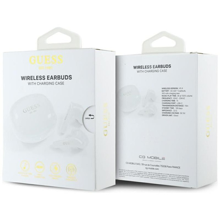Guess Flat Classic Logo Galvanizovaná - sluchátka TWS + nabíjecí pouzdro (bílé)
