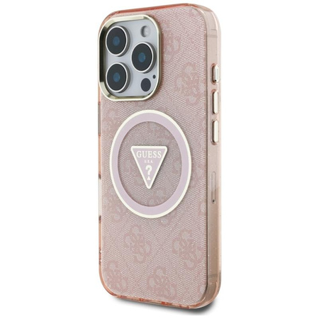 Guess IML Metal Glitter 4G Circle Triangle MagSafe - Hülle für iPhone 16 Pro Max (rosa)