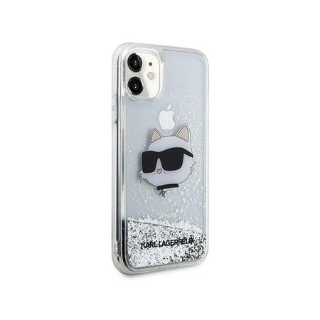 Karl Lagerfeld Liquid Glitter NFT Choupette Head - pouzdro pro iPhone 11 (stříbrné)