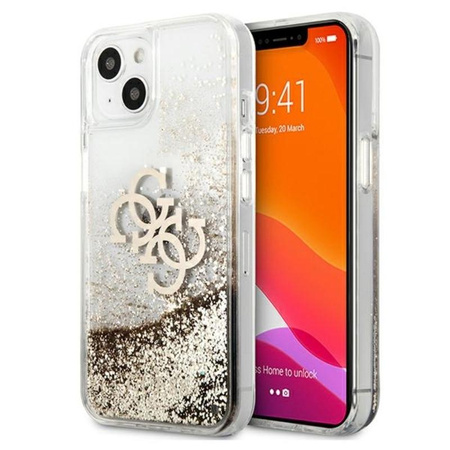Guess Liquid Glitter 4G Big Logo - pouzdro pro iPhone 13 mini (zlaté)