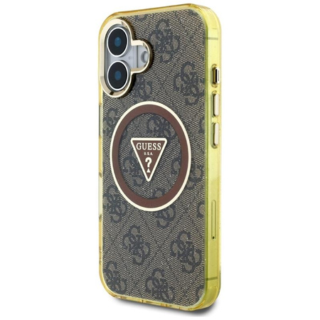 Guess IML Metal Glitter 4G Circle Triangle MagSafe - Hülle für iPhone 16 (braun)