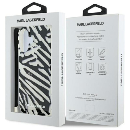 Karl Lagerfeld IML Zebra Pattern & Cord - Hülle für iPhone 16 (schwarz)