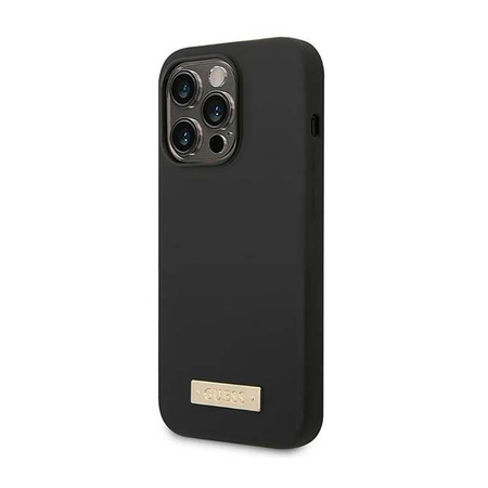 Guess Silicone Logo Plate MagSafe - Case for iPhone 14 Pro (Black)