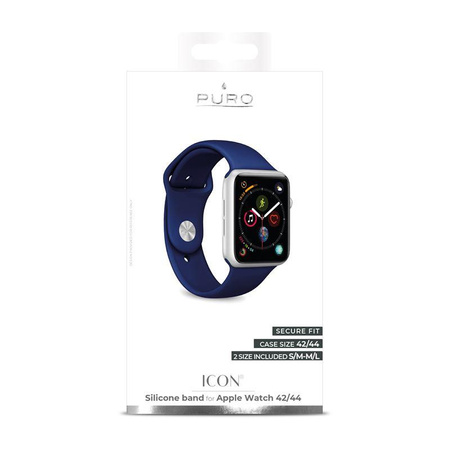PURO ICON - Bracelet sport élastique pour Apple Watch 42/44/45 mm (S/M & M/L) (bleu marine)