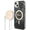 Guess Bundle Pack MagSafe IML Marble - Set aus hülle für iPhone 14 Plus + MagSafe Ladegerät (Schwarz/Gold)