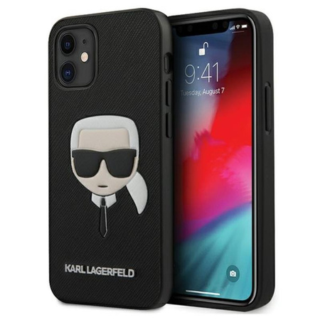 Karl Lagerfeld Saffiano Ikonik Karl`s Head - iPhone 12 / iPhone 12 Pro Tasche (schwarz)