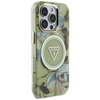 Guess Glitter Flowers Triangle Buttons MagSafe - pouzdro pro iPhone 16 Pro Max (zelené)