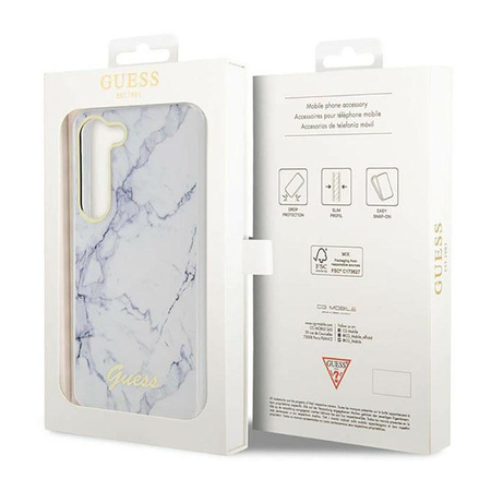 Guess Marble Collection - pouzdro pro Samsung Galaxy S23 (bílé)