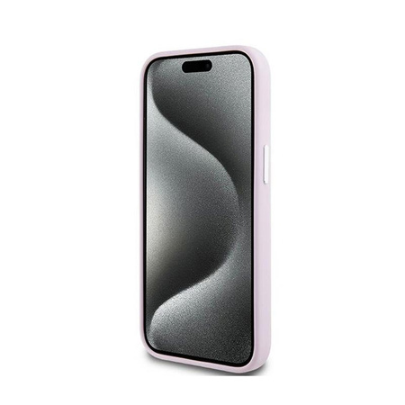 DKNY folyékony szilikon kis fém logós MagSafe - iPhone 15 Plus / 14 Plus tok (rózsaszín)