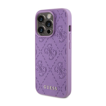 Guess Leather 4G Stamped - pouzdro pro iPhone 15 Pro Max (fialové)