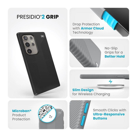 Speck Presidio2 Grip - Case for Samsung Galaxy S24 Ultra (Black/Slate Grey/White)