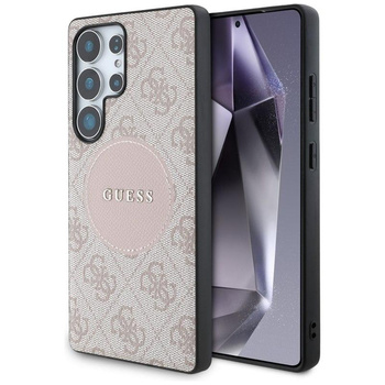 Guess 4G Round Patch Classic Logo MagSafe - pouzdro pro Samsung Galaxy S25 Ultra (růžové)