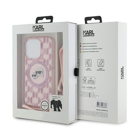 Karl Lagerfeld IML Crossbody Monogram Karl & Choupette Head MagSafe - Hülle für iPhone 15 Pro Max (rosa)