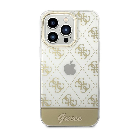 Guess 4G Stripe Script Logo Galvanisiertes Muster - iPhone 14 Pro Max Hülle (Gold)