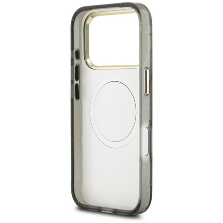 Guess IML Glitter Flowers Triangle MagSafe - Pouzdro iPhone 17 Pro (černý)